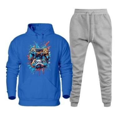 Imagem de Conjunto Moletom Flanelado Kit Blusa e Calça Confortavel Estampa Colorida Canguru Esportivo Macio-Masculino