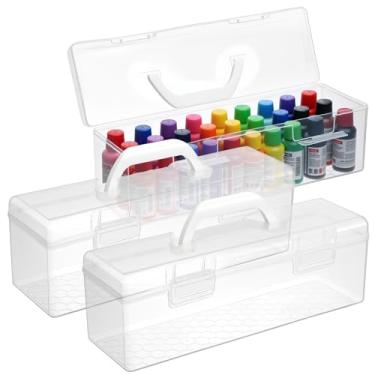Imagem de Caixa de armazenamento de tinta acrílica com 3 peças – Organizador portátil de armazenamento de tinta artesanal com capacidade para 30 frascos para tintas de 5 ml | Organizador de plástico