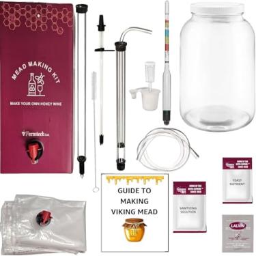 Imagem de Kit de fabricação de hidromel de luxo - Kit reutilizável para fazer seu próprio hidromel - Rende 1 galão de hidromel | Compatibilidade com cerveja, vinho, frutas, vinho, kombucha