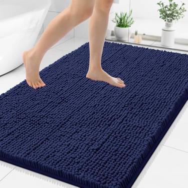 Imagem de Smiry Tapetes de banheiro luxuosos de chenille 111 x 81 cm, tapete de banho felpudo extra macio e absorvente, lavável na máquina, tapete de pelúcia antiderrapante para banheira, chuveiro e piso