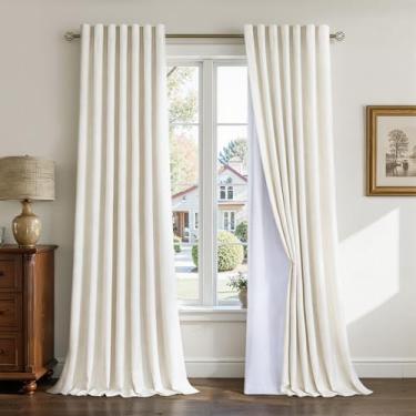Imagem de Cortinas blackout extra longas de 300 cm para sala de estar, branco creme, 100% bloqueador de luz, à prova de som, aba traseira, cortinas de veludo 2 painéis para sistema de trilhas, cortina boho