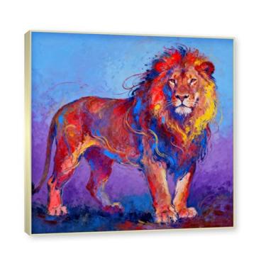 Imagem de NHLDZYH Moldura dourada. Quadro abstrato de leão - arte moderna com salpicos de cor vibrante - arte de parede energética para casa, escritório ou negócios - tela decorativa. A04. 70 x 70 cm.