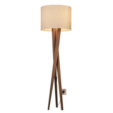 Imagem de Luminaria Abajur de Chão Pés de Madeira Cúpula Palha - LCN Moveis