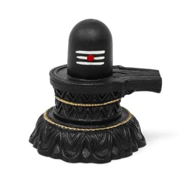 Imagem de Home Genie Peça de exibição preta premium | Mini Shivling estilo Narmadeshwar para templo doméstico, quarto Pooja e mesa de escritório | Ídolo Mahadev de resina para decoração espiritual e presente