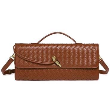 Imagem de NEWBELLA Bolsa clutch feminina feita à mão – Bolsa tiracolo de couro PU para noite e casual, alça de ombro ajustável, bolsa moderna