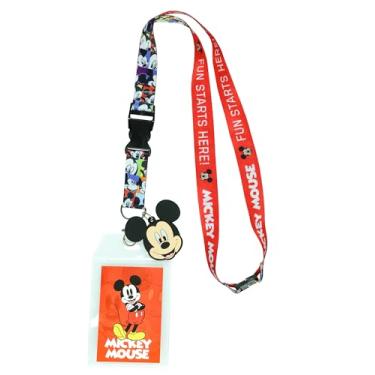 Imagem de Disney Cordão Mickey Mouse Fun Starts Here com porta-crachá de identificação e pingente de borracha Mickey de 5 cm