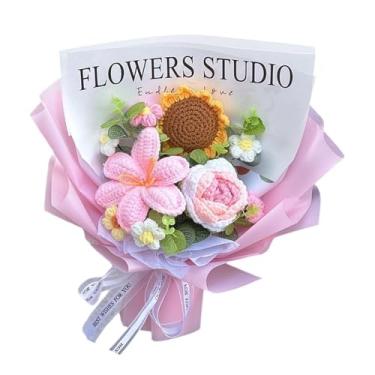 Imagem de KiBcsLic Buquê de tricô feito à mão, buquê de crochê, bênção eterna, presentes de Dia dos Namorados, decoração para casa, casamento, aniversário e festas, Rosa