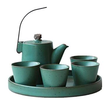 Imagem de pcagfaajmh Conjunto de chá doméstico porcelana estilo japonês bule de chá com alça e conjunto de xícaras de chá serviço para 4 conjuntos de chá de cerâmica domésticos adultos (cor: preto tamanho