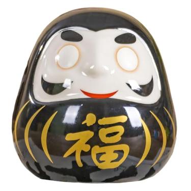 Imagem de Bothyi Estatueta Daruma, decoração artesanal versátil, presente, ornamento, escultura, estátua para mesa, escritório, quarto, casa, restaurante, Preto