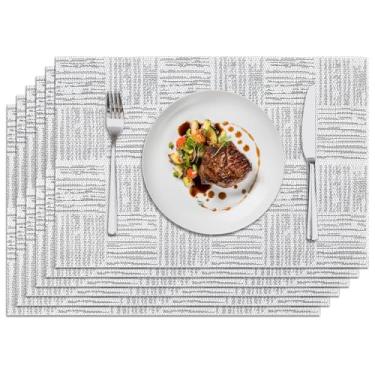Imagem de Privalace 45,7 x 30,5 cm, conjunto de 4 tapetes de mesa antiderrapantes de PVC resistentes ao calor, protetor de mesa de cozinha para uso diário em restaurante, estilo minimalista moderno, cinza claro