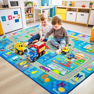 Imagem de Chicrug Tapete de área de carro de 10 x 15 cm para sala de jogos infantil, antiderrapante, lavável, tapete de alfabeto ABC para sala de aula, tapete de brinquedo para crianças, berçário, decoração de
