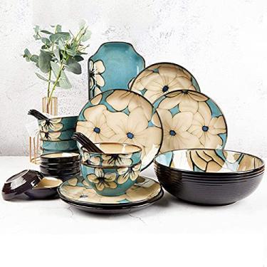 Imagem de Conjunto de louça pintada à mão, tigela de arroz, tigela de sopa, prato de jantar, combinação de pratos de peixe, serviço doméstico de cerâmica para 2 (tamanho: 18 peças) ()