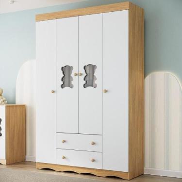 Imagem de Guarda-roupa Infantil 122cm com Vidro 4 Portas e 2 Gavetas Doçura Mult