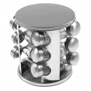 Imagem de Conjunto Porta Temperos Vidro Giratório Inox Prático - Organizador