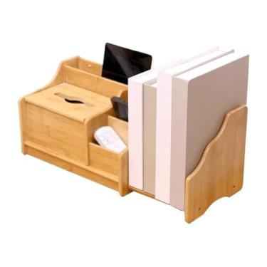 Imagem de VHDY85KA Estante pequena extensível de mesa, prateleira de armazenamento de bambu, vários compartimentos, para casa, escritório, quarto, suporte organizador moderno