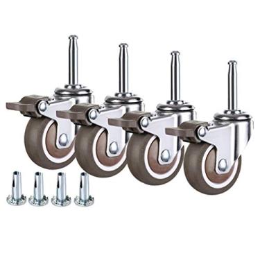 Imagem de 4 peças de rodas giratórias com freio, rodízios de móveis de borracha silenciosa para cama e berço infantil, rodas de haste longa de substituição universal para mobilidade suave