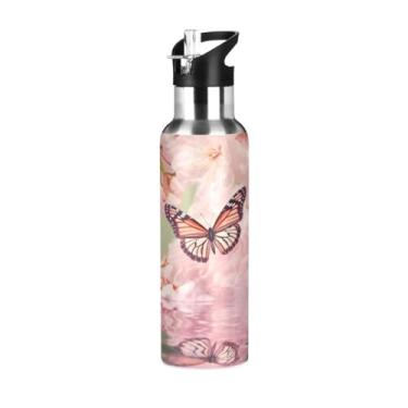 Imagem de Burbuja Garrafa de água de aço inoxidável borboleta, garrafas de água isoladas a vácuo com tampa de canudo para esportes, academia, escola - à prova de vazamento e suor, sem BPA, 590 ml