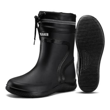 Imagem de E KAINI Botas de chuva masculinas impermeáveis até o meio da panturrilha com borracha PVC botas masculinas de lama, botas de jardim, confortáveis e leves, sapatos de pesca para jardinagem, quintal