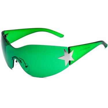 Imagem de AIEYEZO Óculos de sol modernos sem aro Y2K para mulheres e homens anos 2000, óculos de sol estilo envolvente, óculos de sol modernos Y2K, Verde, MM
