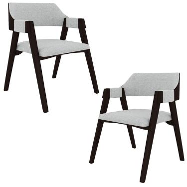 Imagem de Kit 2 Cadeiras Sala de Jantar e Jogos Carteados Madeira Maciça Poker Linho Cinza/Tabaco G42 - Gran Belo