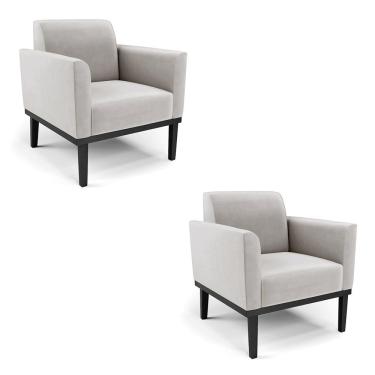 Imagem de Kit 2 Poltronas Decorativas Isabella Pés Fixo em Madeira Preto Veludo Cinza G19 - Gran Belo