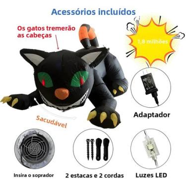 Imagem de Gato Inflável De Halloween Com Cabeça Balançante De 1,8M Com Luzes LED