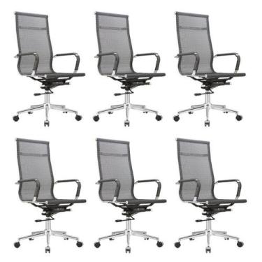 Imagem de Kit 6 Cadeiras Escritório Presidente Giratória Aço Cromado Sidney - Es