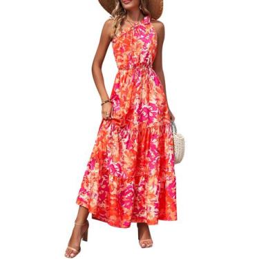 Imagem de Vestido PRETTYGARDEN Nó Ombro Único Sem Mangas Rosa Laranja - P