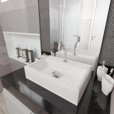 Imagem de Cuba Pia Banheiro Suprema Com Torneira Inox E Valvula Click Branco Branco