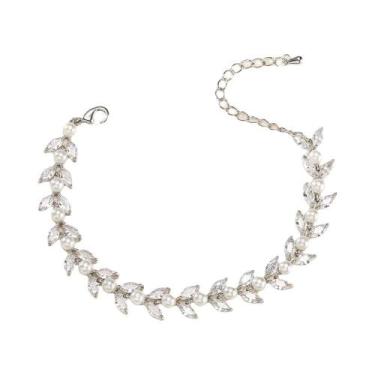 Imagem de Pulseira Elegante Feminina Com Zircônia Cúbica AAA E Pérolas Imitadas,