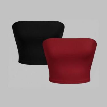 Imagem de Kit 2 Top Tube Cropped Faixa sem alça Básico Feminino Suplex Premium -