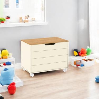 Imagem de Bau Caixa De Brinquedos Brink Com Tampa E Rodizios Off Com Freijo