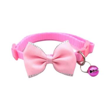 Imagem de Coleira Ajustável De Cor Sólida Para Gatos Com Laço E Sino, Fivela De 