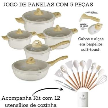 Imagem de Jogo De Panelas 5 Peças Antiaderente Indução Gás Revestido Cerâmica + 