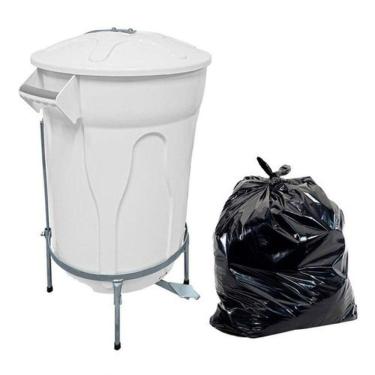 Imagem de Lixeira Branca 100L de Aço com Pedal e 20 Sacos de Lixo Branco
