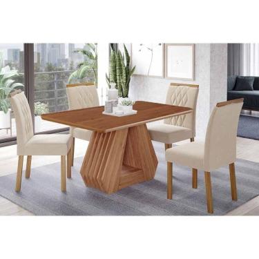 Imagem de Conjunto de Jantar Sala Completa Ágata com 4 Lugares Tampo em MDF com Cadeiras Estofadas Amadeirado
