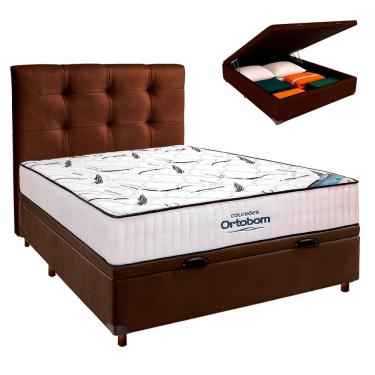 Imagem de Cama Box Bau + Colchão Casal High Foam Ortobom + Cabeceira