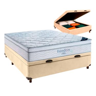 Imagem de Box Bau Blindado Perola + Colchão Casal Freedom Ortobom