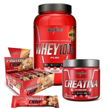 Imagem de Kit Whey 100% Morango + Crisps Bar + Creatina 300g - Integralmedica, P