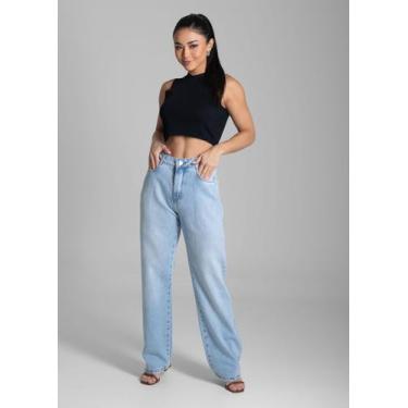 Imagem de Calça Feminina Jeans Reta Sawary Premium Original Cintura Alta Moda Bl