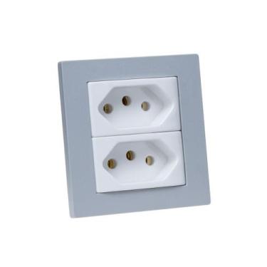Imagem de Espelho de Tomada Duplo Reto com 2 Tomadas 10A Cinza - CONNECT CAIXA T