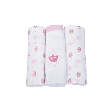 Imagem de Cueiro Reininho Classic Rosa - Kit com 3 Cueiros de Algodão - MINASREY