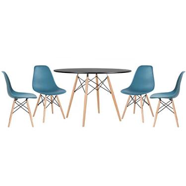 Imagem de Loft7, Kit - Mesa redonda Eames 120 cm preto + 4 cadeiras Eiffel Dsw Turquesa