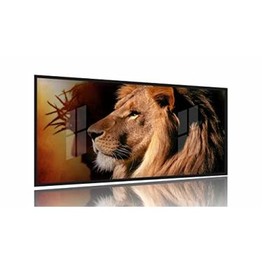 Imagem de Quadros Decorativos Religioso Leão judá Quarto Sala 130x60 Moldura Preta 2x2