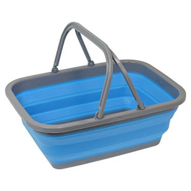 Imagem de Southern Homewares Sacola dobrável de silicone para cesta de compras com alças, azul