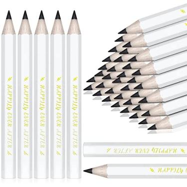 Imagem de 50 lápis brancos Happily Ever After com borracha, lápis de bolso branco, mini lápis de golfe hexagonais pré-apontados para crianças, estudantes, crianças, 8,7 cm