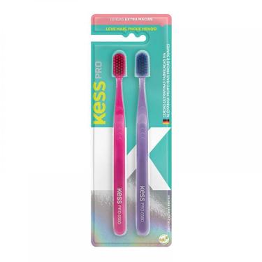 Imagem de Escova Dental Kess Pro Extra Macia Cores Sortidas 2 Unidades + Capa Protetora