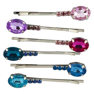 Imagem de Lux Accessories Roxo Fúcsia Rosa Azul Royal Azul claro Oblong Conjunto de 5 Pinos de Cabelo Preto