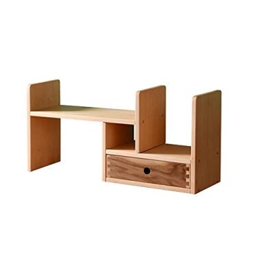 Imagem de YUHUAWF Estante estante estante de livros desktop madeira rack de armazenamento retrátil prateleira simples para CD estante pequena estante pequena estante de 30 cm de altura para sala de estar escritório em casa (tamanho: B com gaveta)