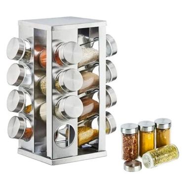 Imagem de Porta Tempero Giratório Inox C/ Suporte Condimento 16 Potes